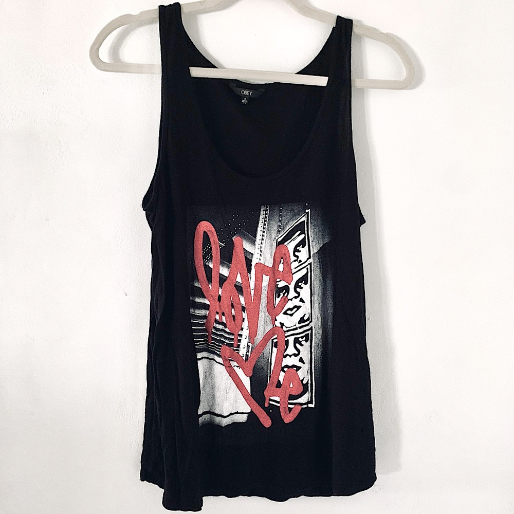 Obey Love Me Black Racerback Graphic Print Tank Size Small